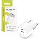 Mobile Origin Захранване за ел. мрежа с 2xUSB-C изхода и с технология за бързо зареждане - Mobile Origin PW33 GaN Dual PD Fast Wall Charger 30W (бял) (MO-PW33-WHT)