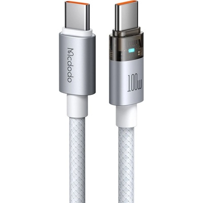 Mcdodo Кабел за данни - Mcdodo (CA-5582) - със светлина при зареждане, USB-C → USB-C, прозрачен, 100W, 1.2m - Бял