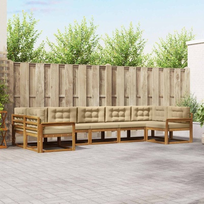 vidaXL Комплект дивани за открито 7 pcs Натурален и Бежов (3368096)