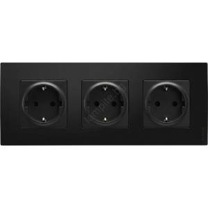 Legrand - Тройна домашна SCHUKO розетка 250V/16A NILOE черна (LR0114E)