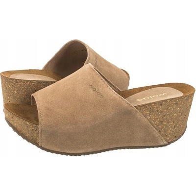 Béžové dámske sandále na korkovom podpätku