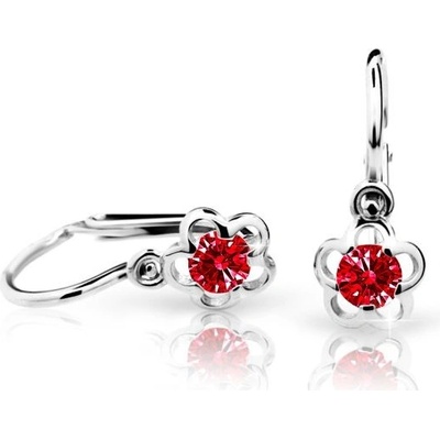 Danfil dětské náušnice kytičky C1945 z bílého zlata s kamínkem Ruby Dark zapínání brizura
