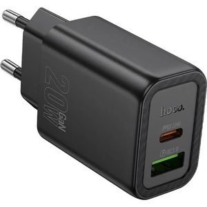 hoco. N61 Променливотоково зарядно устройство USB+Type-C гнездо 20W, PD бързо зарядно устройство 3.0, ЧЕРНО N61_B (N61_B)