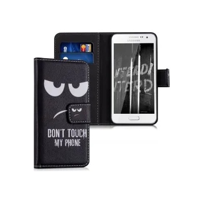 kwmobile Флип калъф с дизайн don't touch my phone за Samsung Galaxy A3 - бял