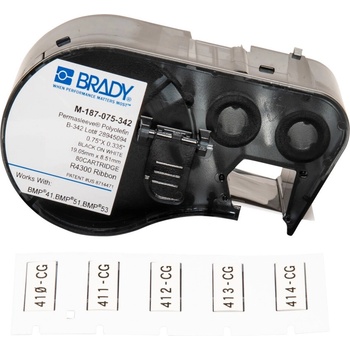 Brady M4-187-075-342 / 170719, 19.05 mm x 8.51 mm, Polyolefin, черно копиране / бял фон (170719)