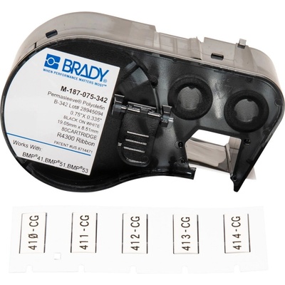 Brady M4-187-075-342 / 170719, 19.05 mm x 8.51 mm, Polyolefin, черно копиране / бял фон (170719)