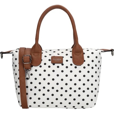 Charm London Bílá tečkovaná nepromokavá kabelka na rameno „Feminity“