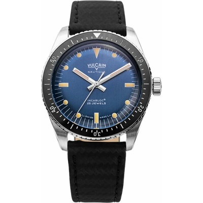 Vulcain Skin Nautique Blue - Black Carbon Leather Strap