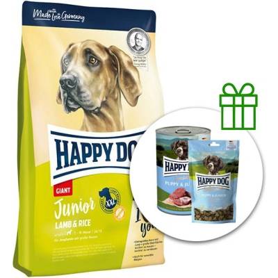 Happy Dog Junior Giant Агне и Ориз 15 кг + 6x консерви Puppy & Junior + 10x Snack БЕЗПЛАТНО