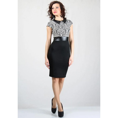 Rumena Дамска рокля в принтиран жакард и черна пола в комбинация с кожени елементи bf rumena