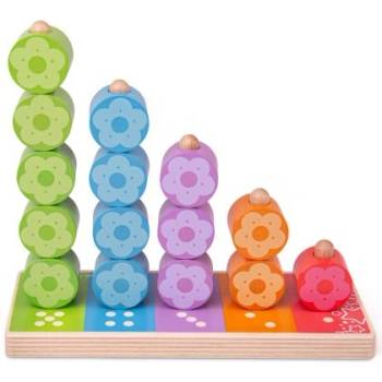 Bigjigs Toys - Дървена игра - Моята първа игра за нанизване - Цветя (BB090)