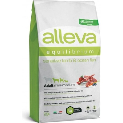 DIUSAPET ALLEVA® Equilibrium Sensitive Lamb & Ocean Fish - Adult Mini/Medium - пълноценна храна за пораснали кучета над една година, от всички мини и средни породи с агне и риба, подходяща за чувствителни стомаси, Италия - 2 кг 3117