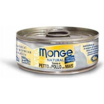 MONGE Natural Cat tuniak s kuracími prsiami a kukuricou 80 g