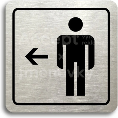 ACCEPT Piktogram WC muži vlevo - stříbrná tabulka - černý tisk