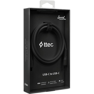 Data кабел ttec USB-C - USB-C 60W PD/QC Fast Charging/Data Cable - 120cm - Черен