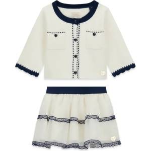 Guess Комплект бяла жилетка и пола с тъмно сини детайли за бебе момиче Guess