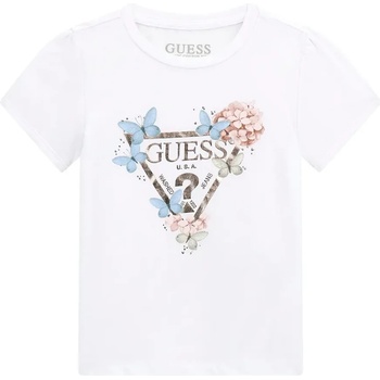 GUESS Бяла тениска за мини момиче с цветя и златисто лого Guess