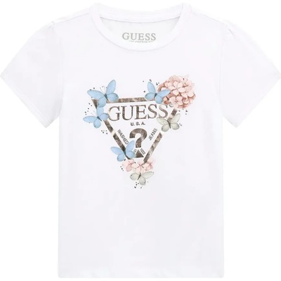 GUESS Бяла тениска за мини момиче с цветя и златисто лого Guess