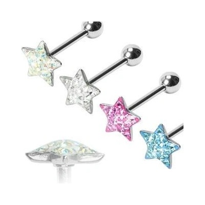 Šperky4U piercing do jazyku hvězda osázená zirkony PJ01060-AB