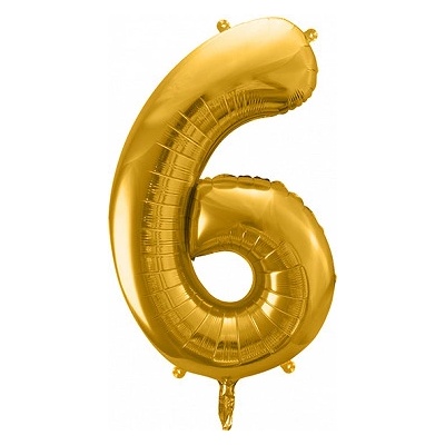 PartyDeco Fóliový balón narodeninové číslo 6 zlatý 86cm