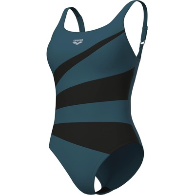 Arena ISABELLA SWIMSUIT WING BACK tmavo sivá tmavo zelená biela