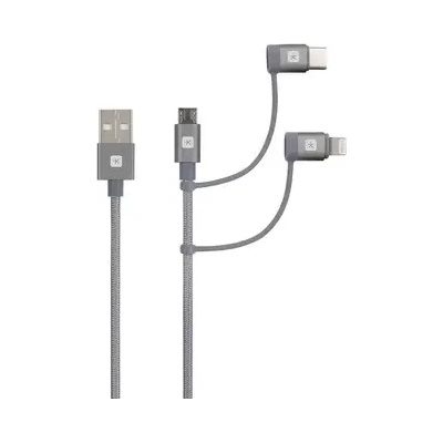 SKROSS Кабел Skross 3 в 1, USB-A - USB-C/ Lightning/ Micro USB , Метална оплетка, 1.2 м (SKCA00143-1120CN)