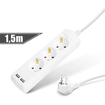 Delight 3 гнезда 220V 1, 5m бяло +2x USB захранваща лента (20201U) (20201U)