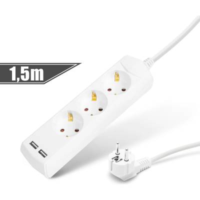 Delight 3 гнезда 220V 1, 5m бяло +2x USB захранваща лента (20201U) (20201U)