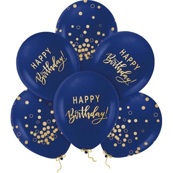 137000 PartyPal Set balónov Happy birthday Dark Blue with Gold 30cm 6ks