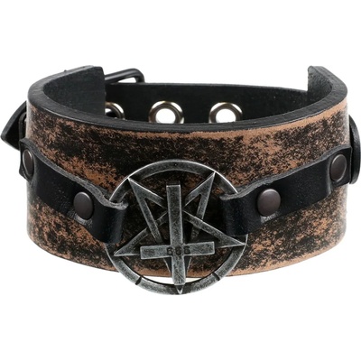 Leather & steel fashion Гривна Pentagram кръст - кафяво - LSF1 55