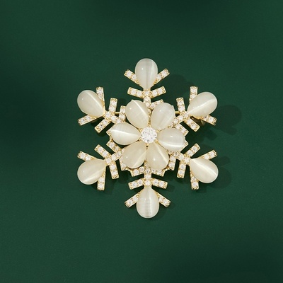 Éternelle brož se zirkony a opály sněhová vločka B2383-XH00068 zlatá