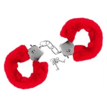 Sweet Caress Метални белезници с пух Sweet Caress червени