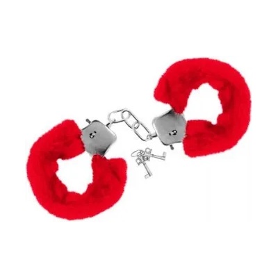 Sweet Caress Метални белезници с пух Sweet Caress червени