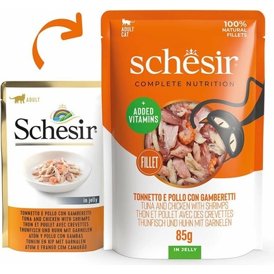 Schesir Cat Adult tuňák kuře a krevety 12 x 85 g