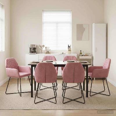 vidaXL Обедени столове 6 pcs Кадифе Розово 55 x 50 x 84 см (3428386)