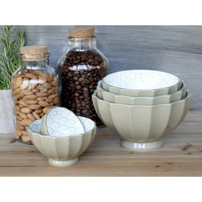 Chic Antique Set 5 ks zelená porcelánová miska s ornamentmi vo vnútri prúžkom Arés 15 x 9 cm