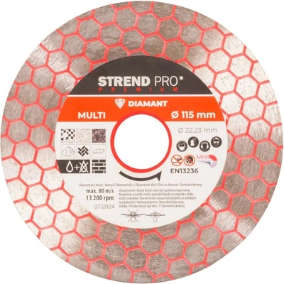 Kotúč Strend Pro Premium, 115x22,23 mm, hexagonal, diamantový, rezný, multi