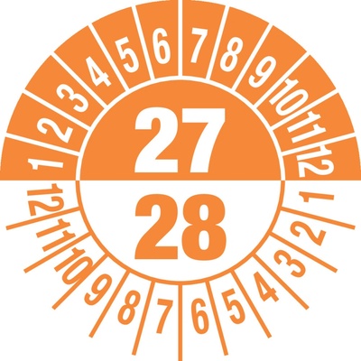 Kontrolná nálepka 27/28, oranžová, samolepka, 30 mm, BJ = 5 x 15 ks