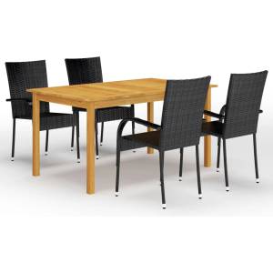 vidaXL Градински трапезен комплект, 5 части, черен (3067784)