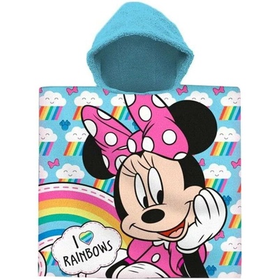 Euroswan Dívčí plážové pončo s kapucí Minnie Mouse s duhou Disney 60 x 120 cm