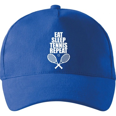 Eat sleep tennis so zahnutým šiltom a mosaznou sponou Kráľovská modrá