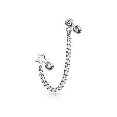 Šperky4U cartilage piercing do ucha s řetízkem CP1065-STAR