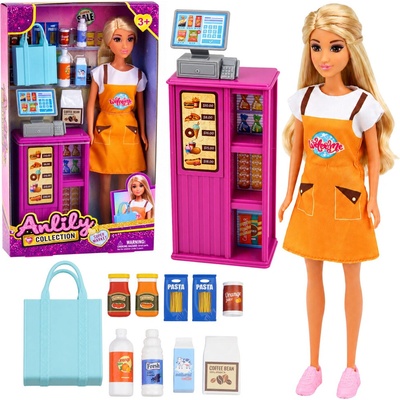 LeanToys Anlily panenka v supermarketu obchod s pokladnou příslušenství kočárek sada