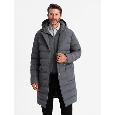 Ombre Clothing Мъжко дълго ватирано яке с ревери и подплата графит Ombre Clothing Ombre Clothing | Siv | МЪЖЕ | L