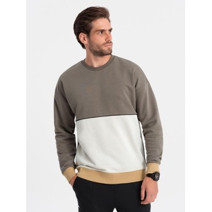Ombre Clothing Мъжки суитшърт OVERSIZE с контрастно преплитане на цветове - хаки V7 B1673 Ombre Clothing Ombre Clothing | Zelen | МЪЖЕ | S