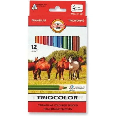 KOH-I-NOOR Комплект цветни моливи, триъгълни, дебели, KOH-I-NOOR "Triocolor Rider 3142/12", 12 различни цвята (7140145000)