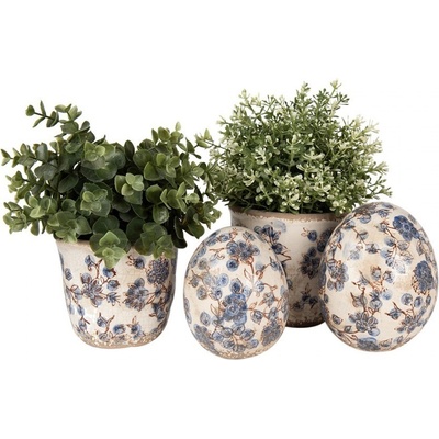 Dekorace keramické vajíčko s modrými květy Blusia L - Ø 14*16 cm – Hledejceny.cz