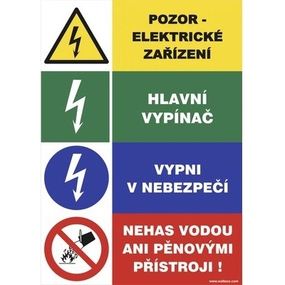 Samolepka "Pozor elektrické. zařízení ", čtyřkombinace 150x105 mm