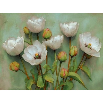 Bílé tulipány na zeleném pozadí 1 deska 80x60