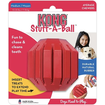 KONG Stuff a Ball Medium Dog Dental Chew Toy - Дентална гумена играчка за кучета от средни породи с пространство за лакомства 8 см